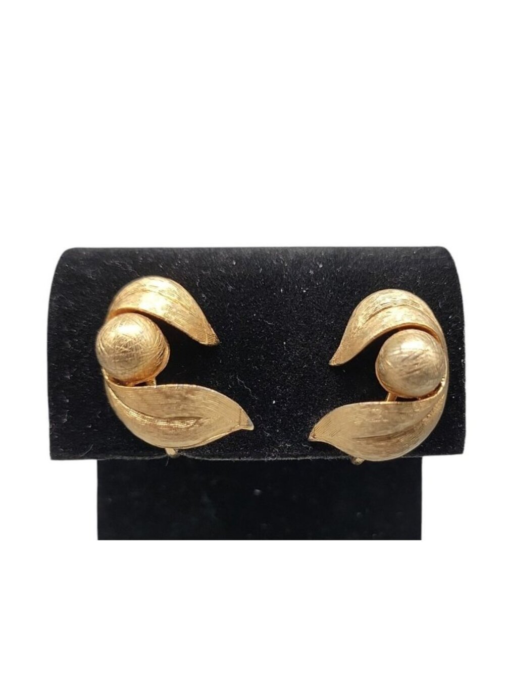 Pastelli Vintage Clip On Earrings Gold Plated Curled Leaf Center Bead Designer